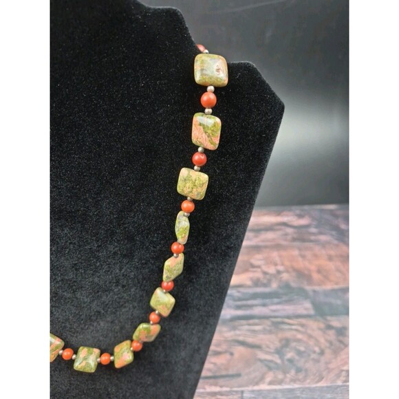 Jay King DTR Unakite Bead Necklace Sterling Silver 21–24" Green Gemstone Boho - Picture 2 of 6